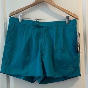NWT Le Coq Sportif Men’s Pleated Tennis Athletic ZipUp shorts w pockets 34W Teal